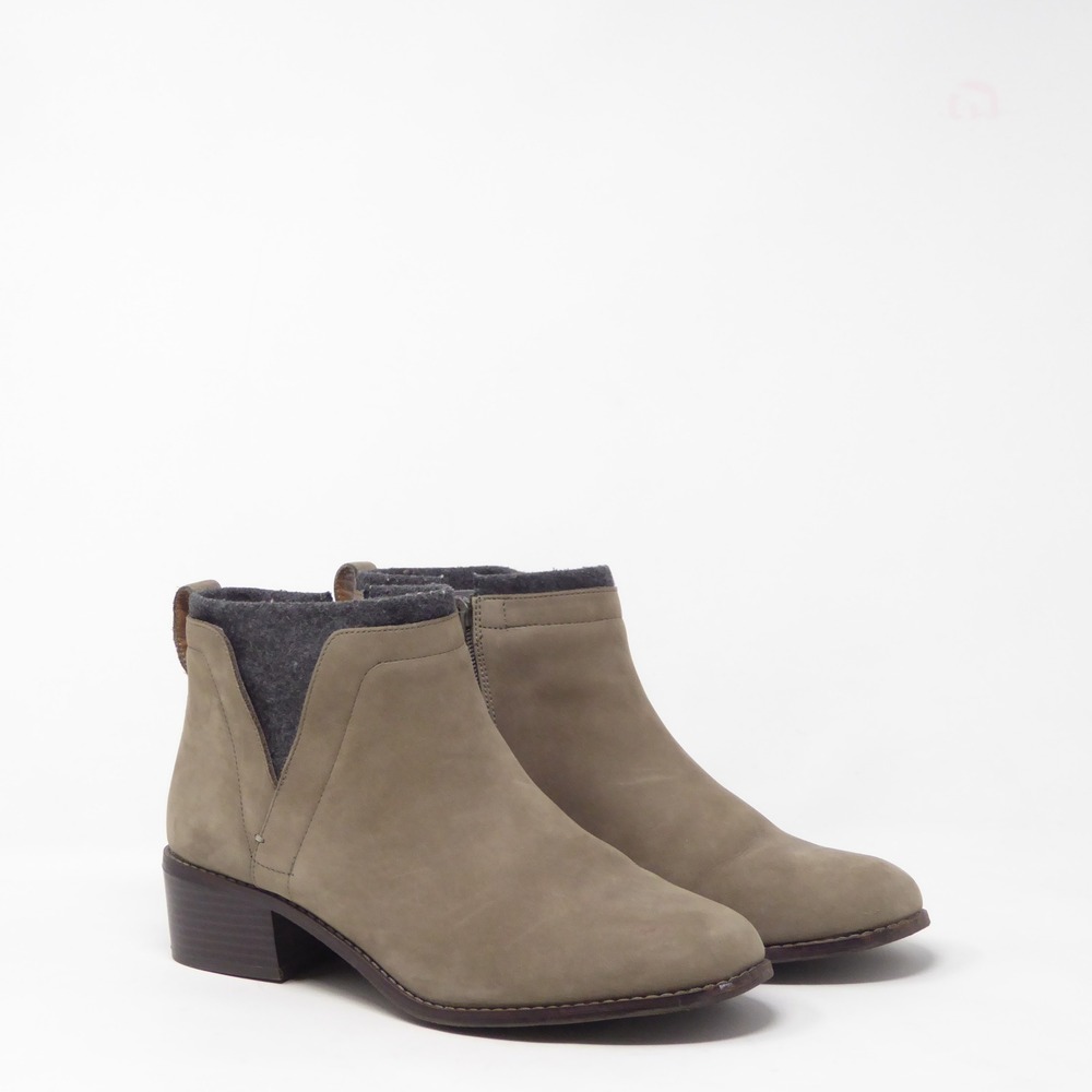 Vionic Women Ankle Boots Taupe Leather Joslyn Felt Trim 9